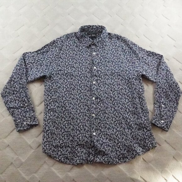Banana Republic Linen Shirt Mens Large Slim Fit Button Up Long Sleeve Floral - Picture 1 of 9